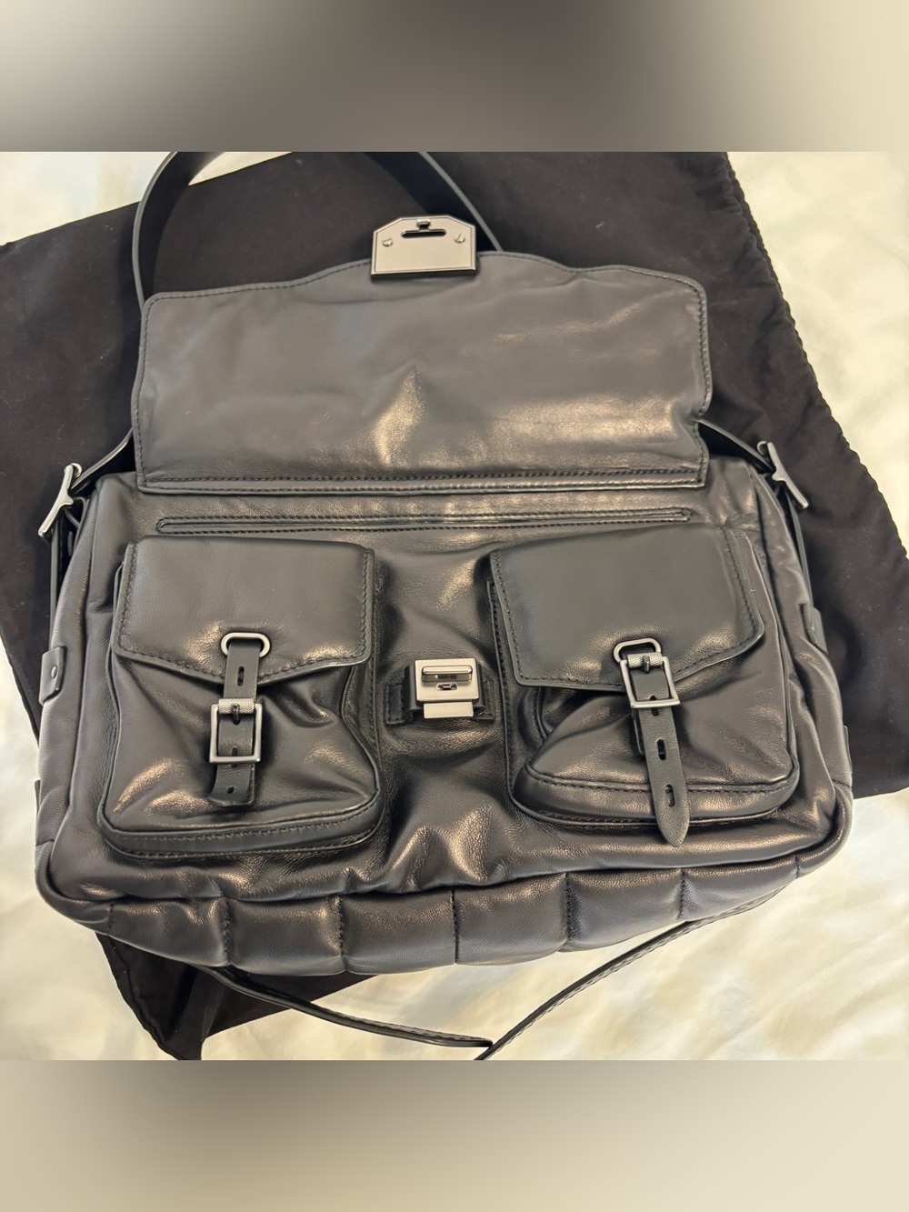Rag & bone black gunmetal puffy field messenger bag - Picture 10 of 16